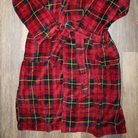 NWT MEN'S POLO RALPH LAUREN PLUSH PLAID BATH ROBE RED BLACK YELLOW - Picture 7 of 8